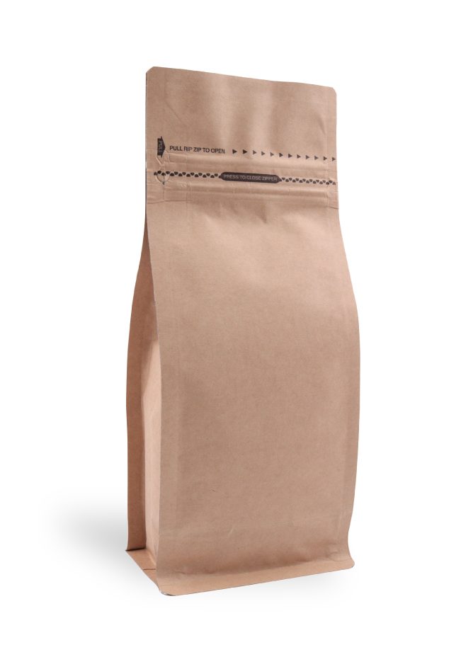 OTTO&ONE kraft flat-bottom pouch with zip – angled view