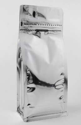 Grey Metalized Flat Bottom Packaging with Zip-Lock