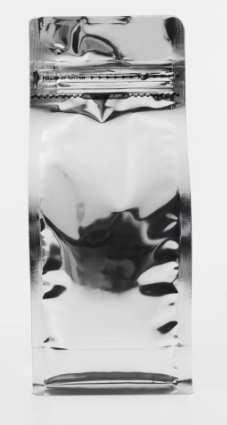 Grey Metalized Flat Bottom Packaging with Zip-Lock