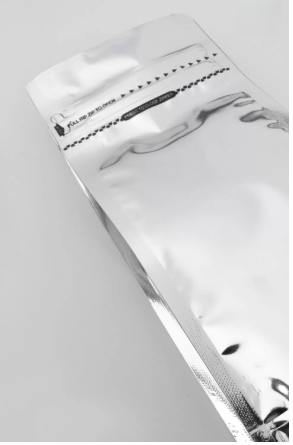 Grey Metalized Flat Bottom Packaging with Zip-Lock