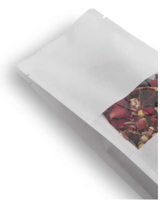 Windowed White Kraft Flat Bottom Packaging