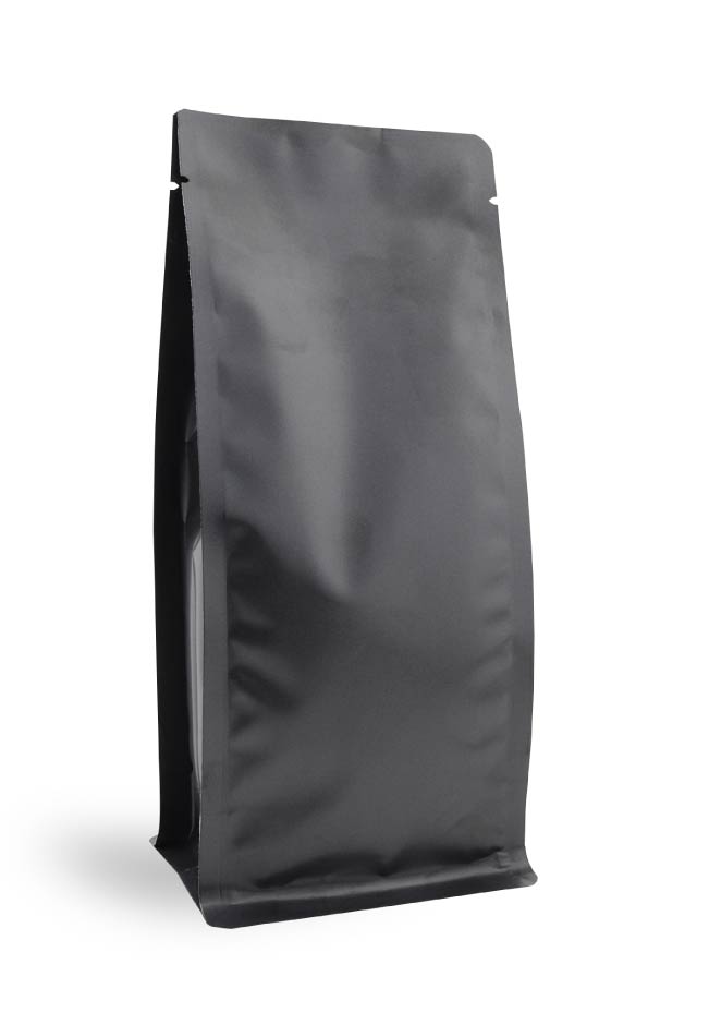 Matte Black Flat Bottom Pouch Without Zip, angled view