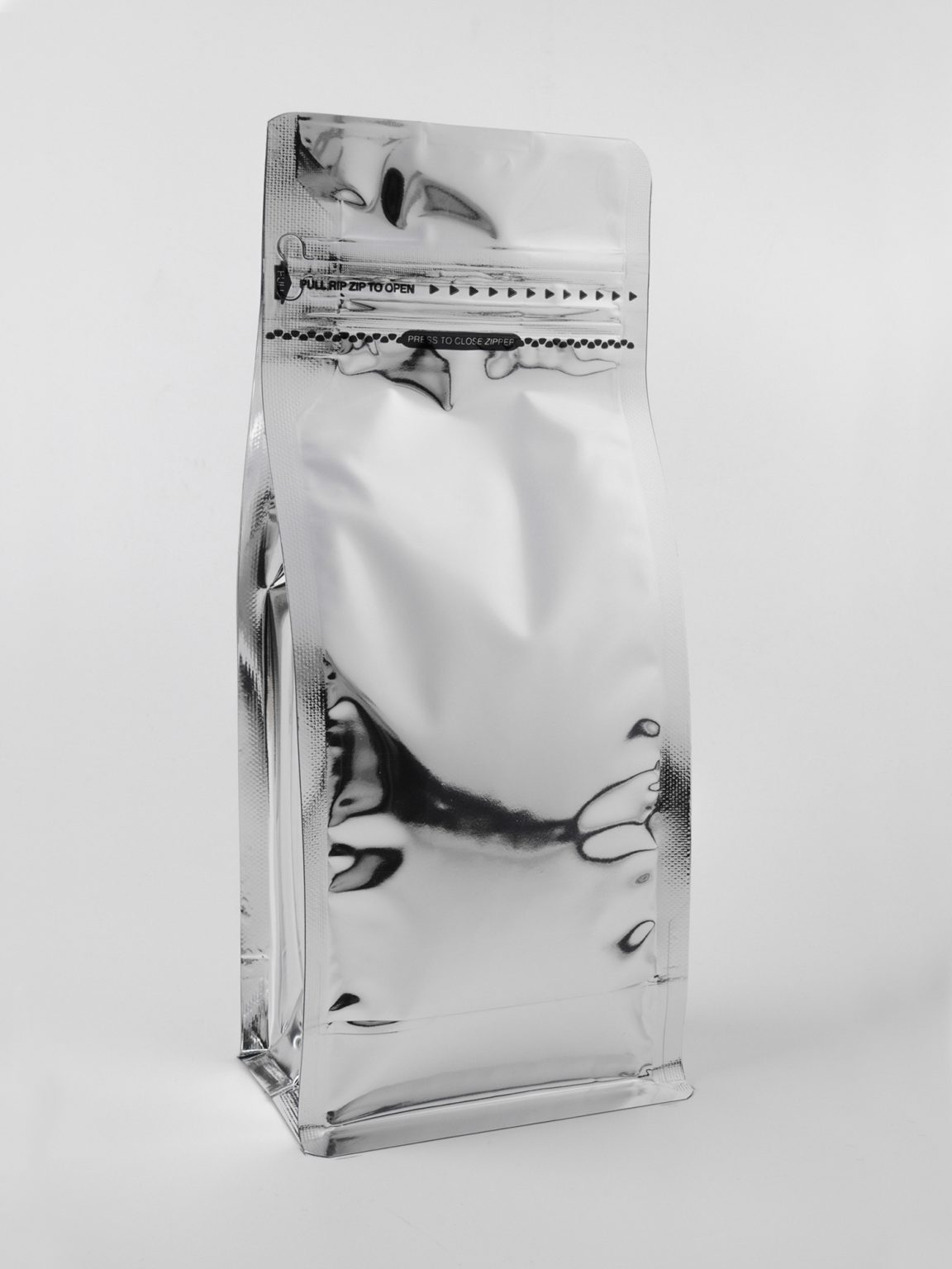 Grey Metallized Flat Bottom Pouch, angled view