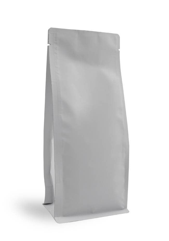 Matte White Flat Bottom Pouch Without Zip, angled view
