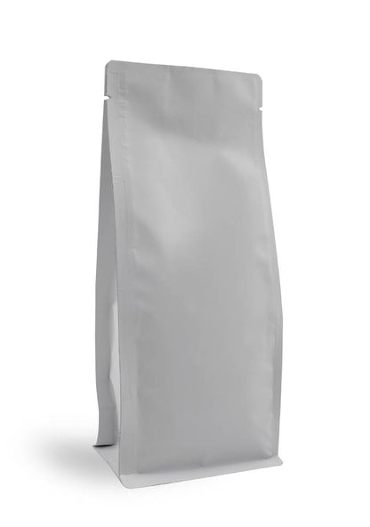 Matte White Flat Bottom Pouch Without Zip, angled view
