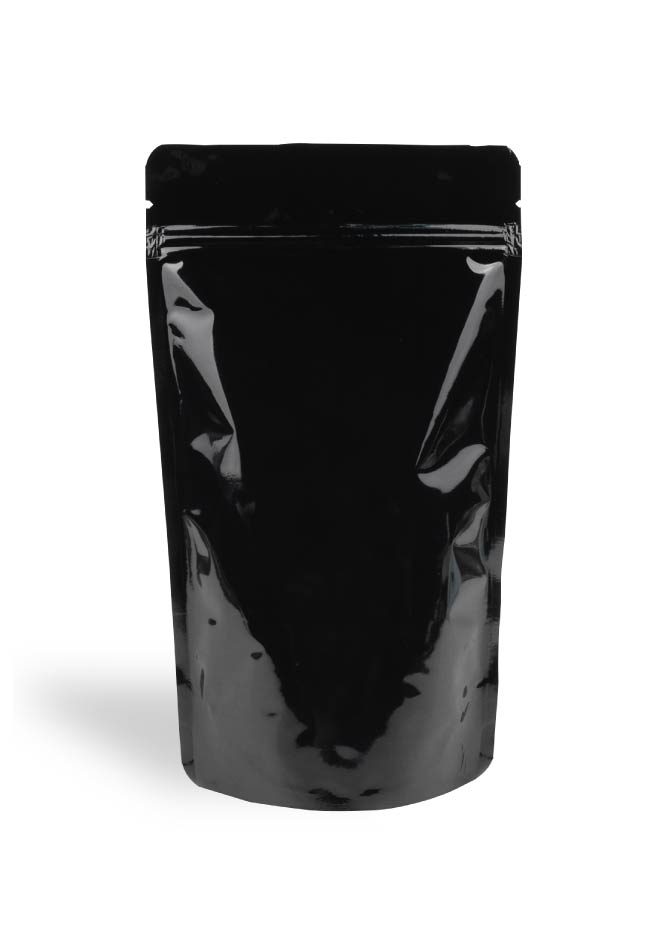 OTTO&ONE black aluminium stand-up pouch with zip – front view