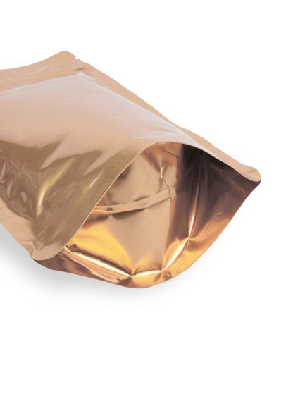 OTTO&ONE gold aluminium stand-up pouch with zip – bottom gusset detail