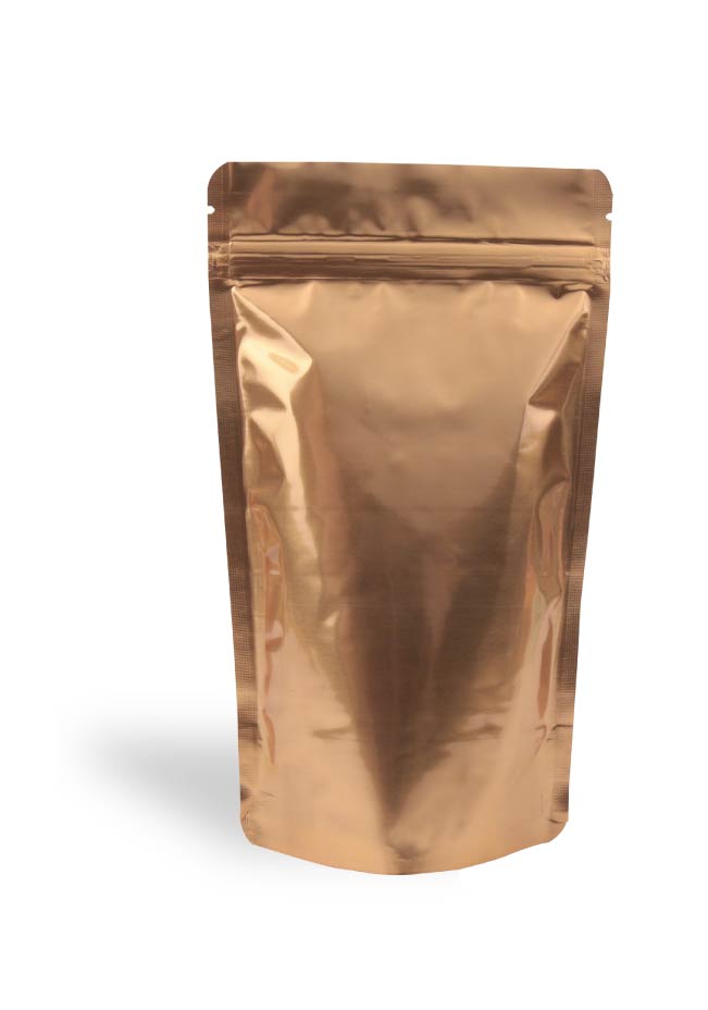 OTTO&ONE gold aluminium stand-up pouch with zip – front view