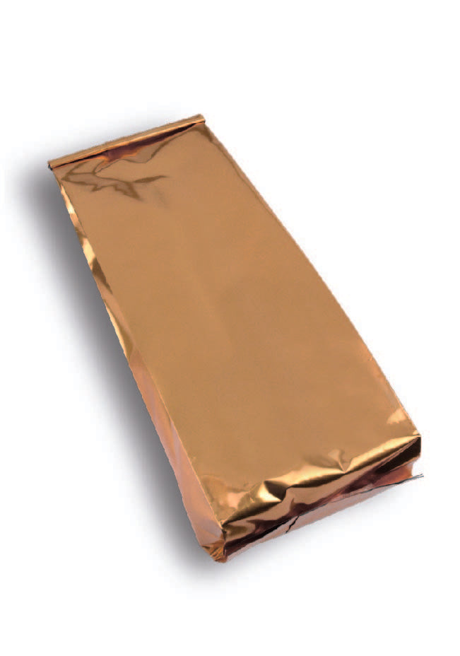 OTTO&ONE gold gusseted pouch – laid-down angled view
