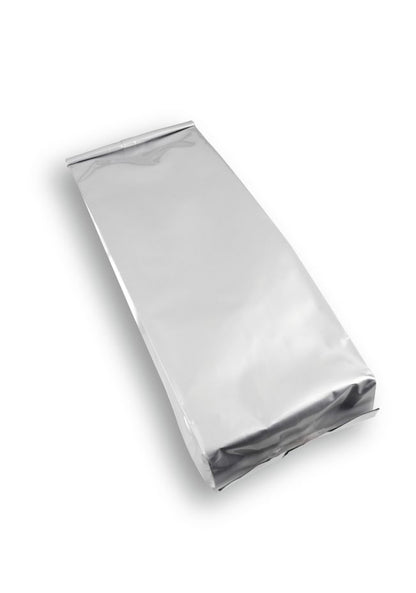 OTTO&ONE grey aluminium gusseted pouch – laid-down angled view