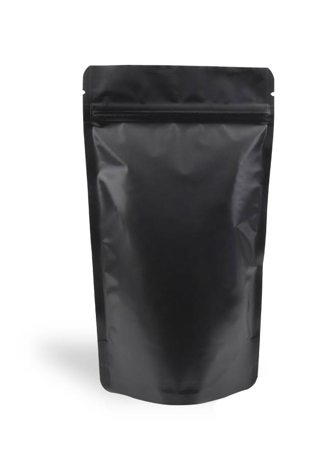 OTTO&ONE matte black aluminium stand-up pouch with zip, front view