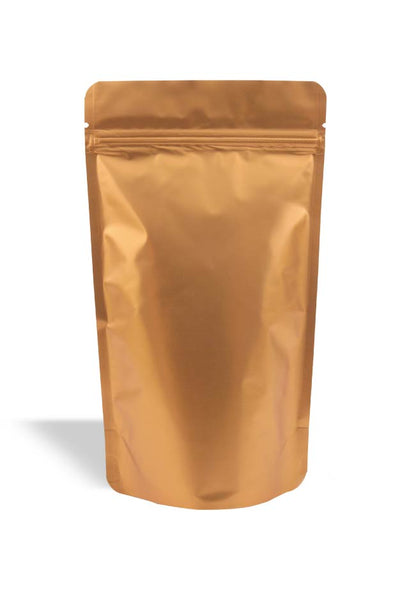 OTTO&ONE matte gold aluminium stand-up pouch with zip – front view