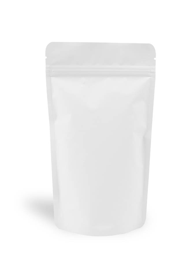 OTTO&ONE matte white aluminium stand-up pouch with zip – front view