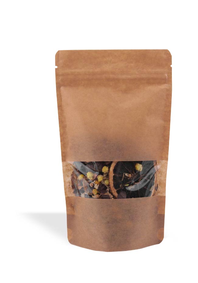 OTTO&ONE kraft stand-up pouch with small rectangular window and zip – front view
