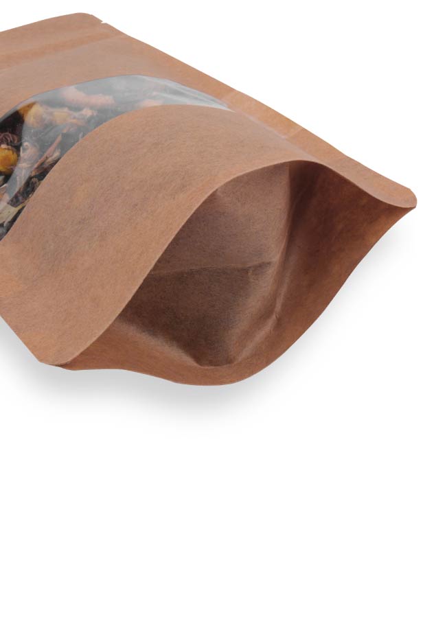 OTTO&ONE kraft stand-up pouch with small rectangular window – bottom gusset detail