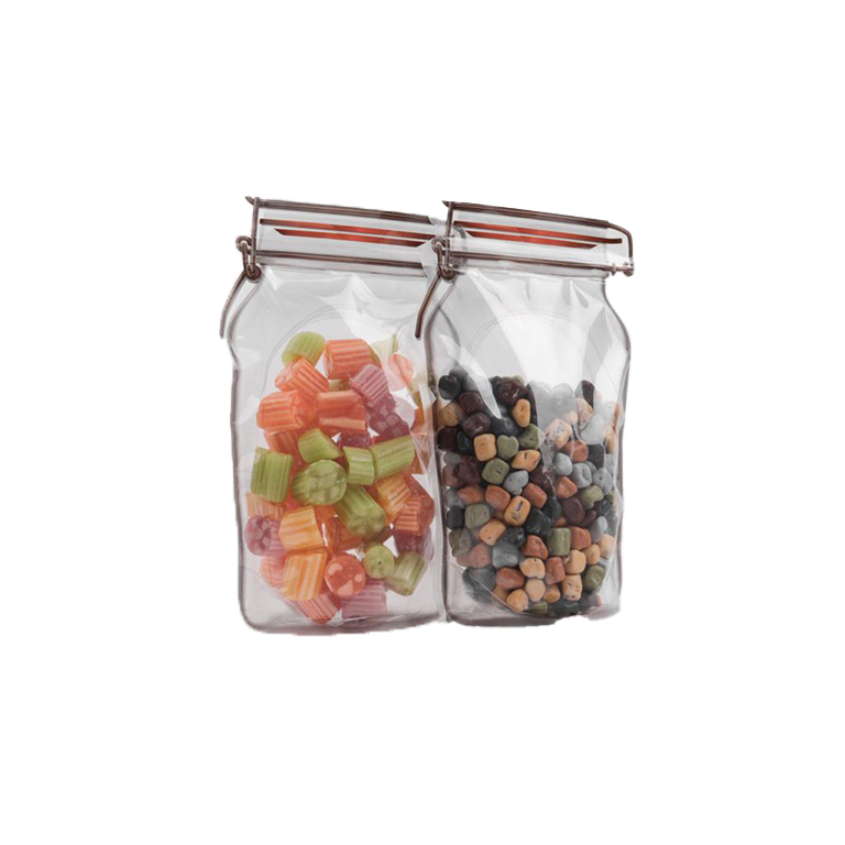 OTTO&ONE transparent jar-style stand-up pouches with zip, shown filled with sweets