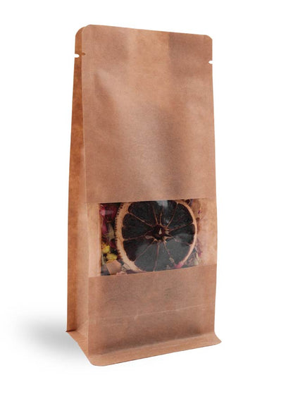 OTTO&ONE windowed kraft flat-bottom pouch – angled view
