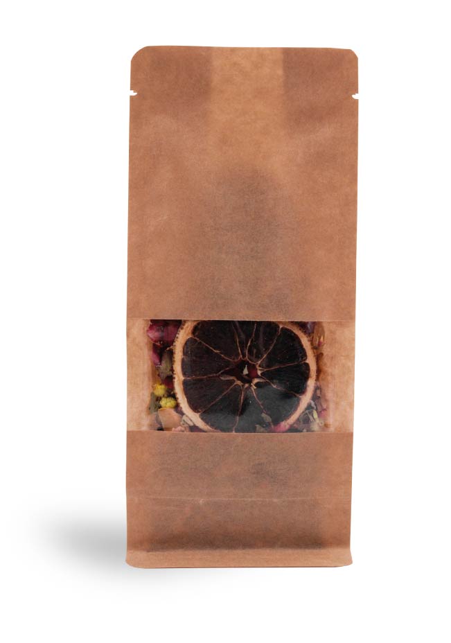 OTTO&ONE windowed kraft flat-bottom pouch – front view