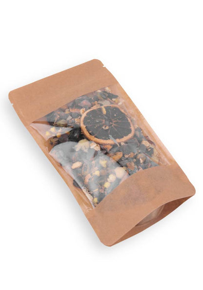 OTTO&ONE windowed kraft stand-up pouch with zip – angled view