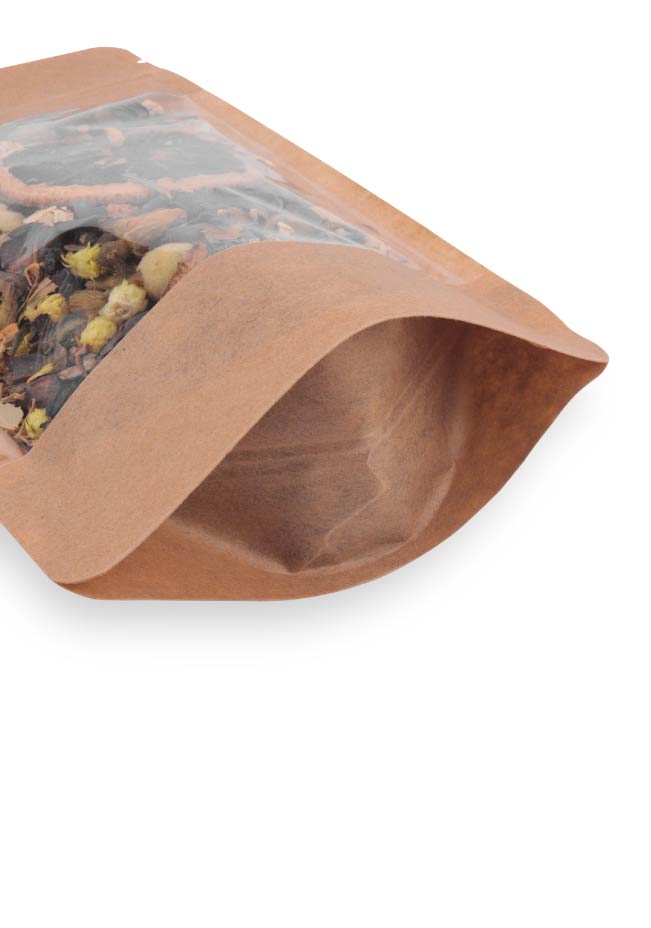 OTTO&ONE windowed kraft stand-up pouch with zip – bottom gusset detail